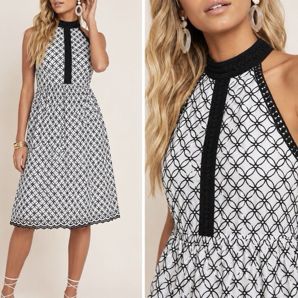 NWT Anthropologie Eri + Ali Ninetta Halter Lace Midi Dress Black White Sz 2